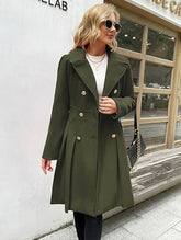 Aurohaya Elegant Double Breasted Wool Coat with Pockets & Lapel Collar for Women Casual & Chic Fall/Winter Outerwear